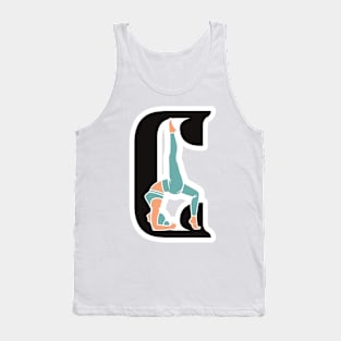 Sports yoga women in letter C Sticker design vector illustration. Alphabet letter icon concept. Sports young women doing yoga exercises with letter C sticker design logo icons. Tank Top